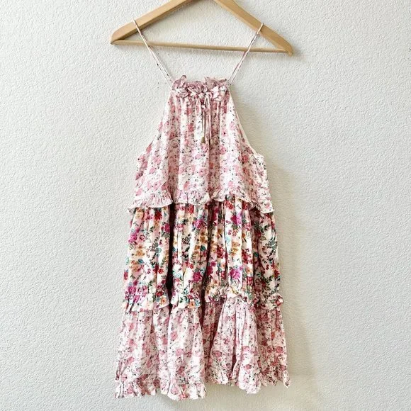 $177 Kos Resort Multi Floral Tiered Halter dress Size Small - Picture 2 of 12